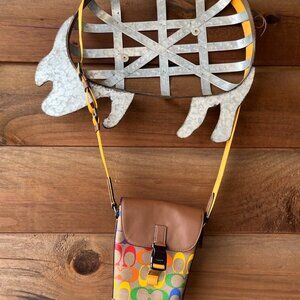 Coach Track Small Flap Crossbody in Rainbow Signature Canvas